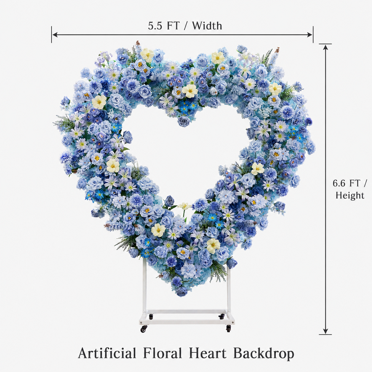 Heart Floral Arch Backdrop with Stand, Sky Blue, 6.56 x 5.58 ft