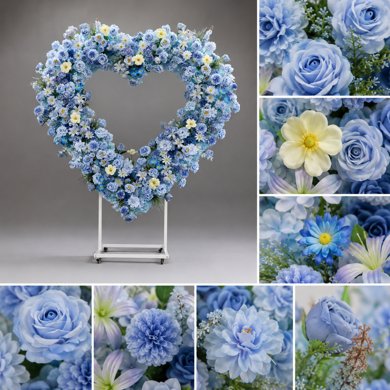 Heart Floral Arch Backdrop with Stand, Sky Blue, 6.56 x 5.58 ft