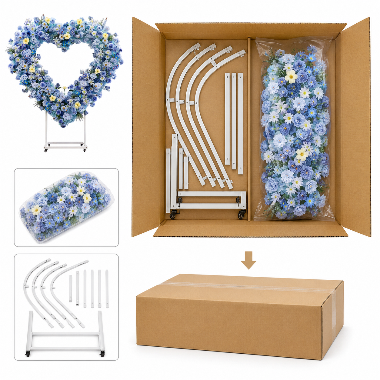 Heart Floral Arch Backdrop with Stand, Sky Blue, 6.56 x 5.58 ft