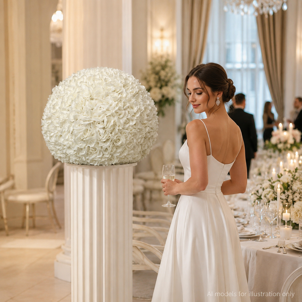 Artificial Rose Flower Ball, Wedding Arch Decor, Ivory White, 40CM