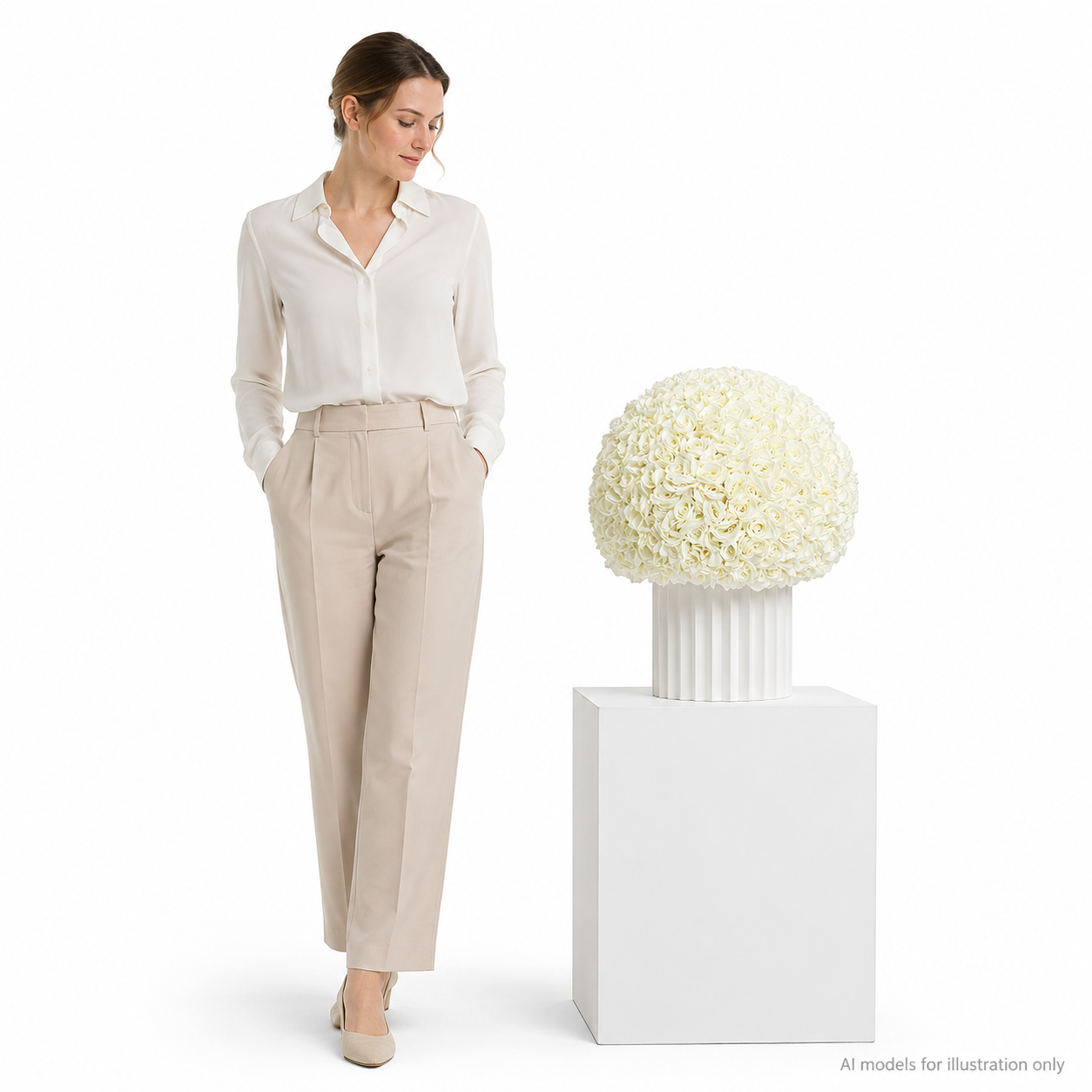 Artificial Rose Flower Ball, Wedding Arch Decor, Ivory White, 40CM