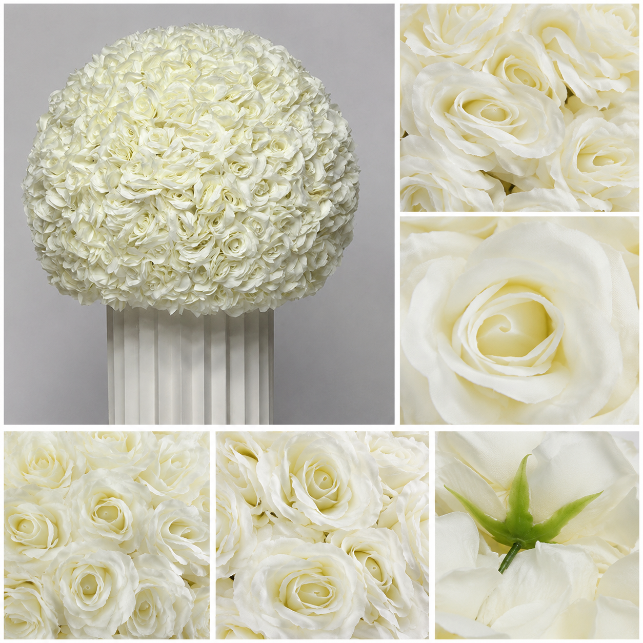 Artificial Rose Flower Ball, Wedding Arch Decor, Ivory White, 40CM
