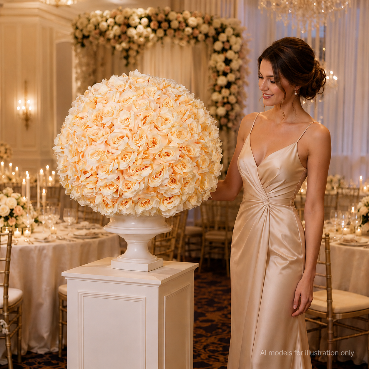 Artificial Rose Flower Ball, Wedding Arch Decor, Champagne, 40CM