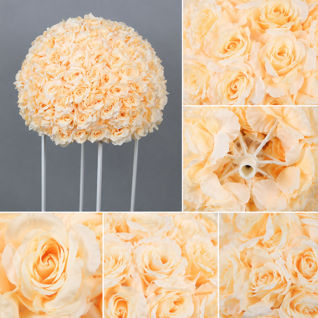 Artificial Rose Flower Ball, Wedding Arch Decor, Champagne, 40CM