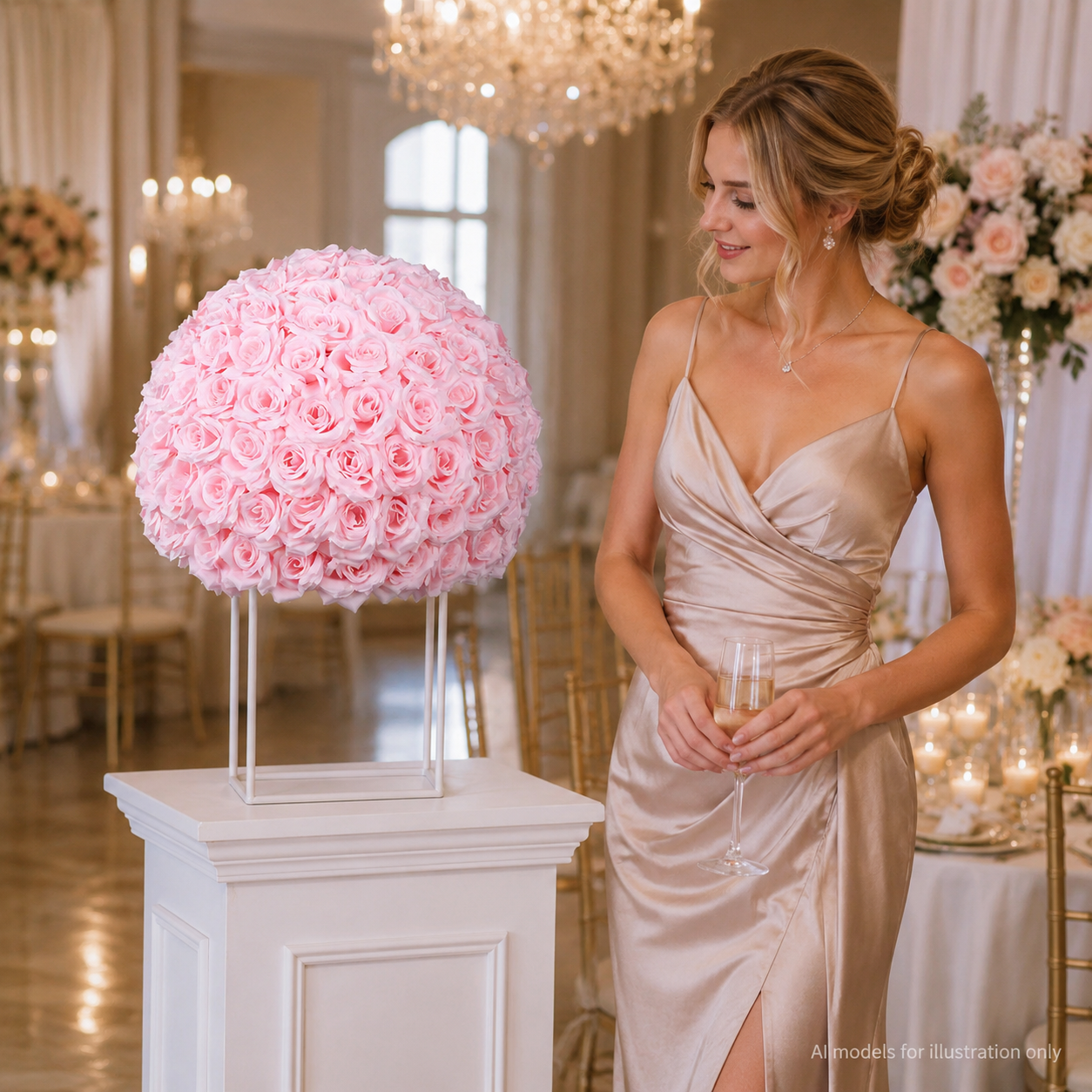 Artificial Rose Flower Ball, Wedding Arch Decor, Hot Pink, 40CM