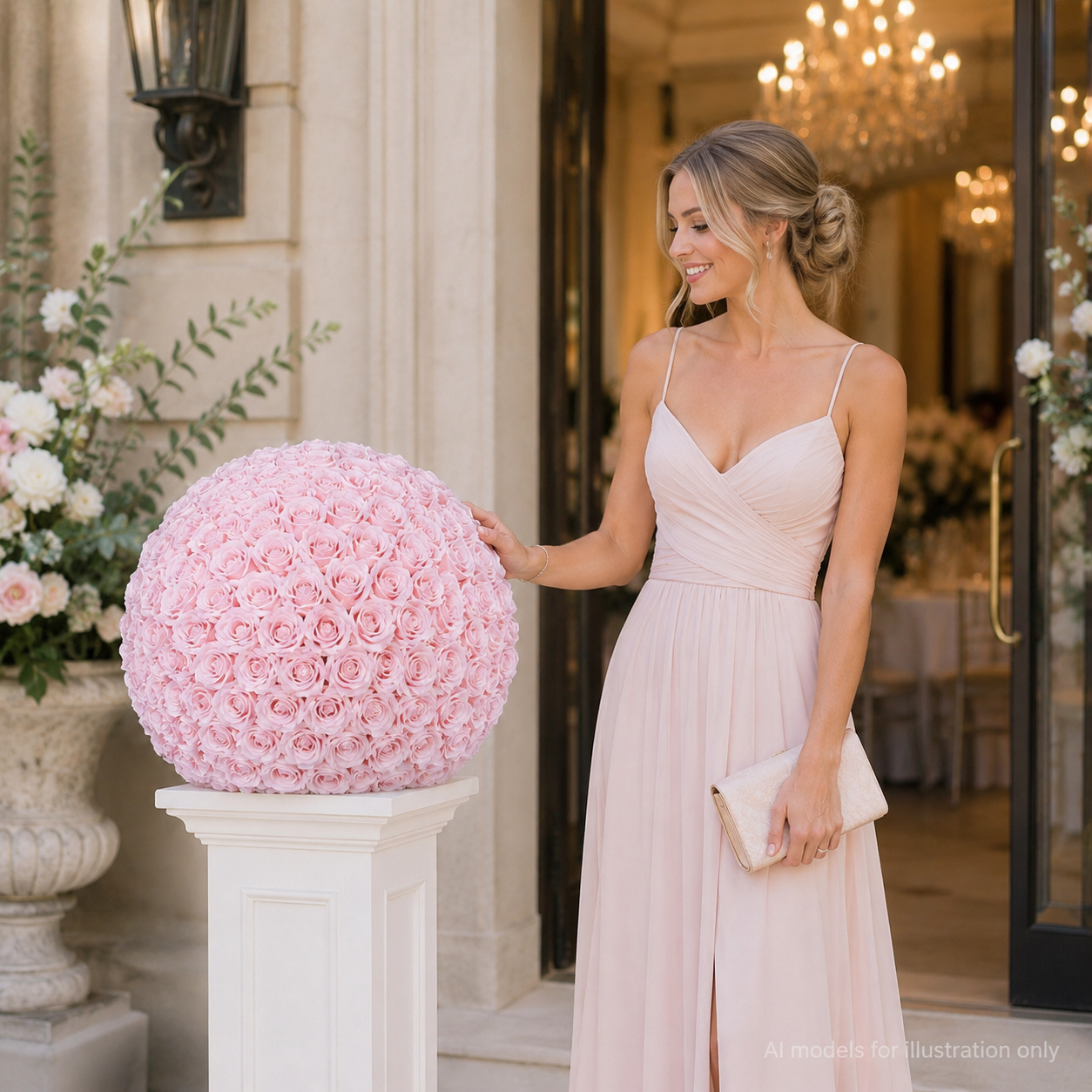 Artificial Rose Flower Ball, Wedding Arch Decor, Hot Pink, 40CM