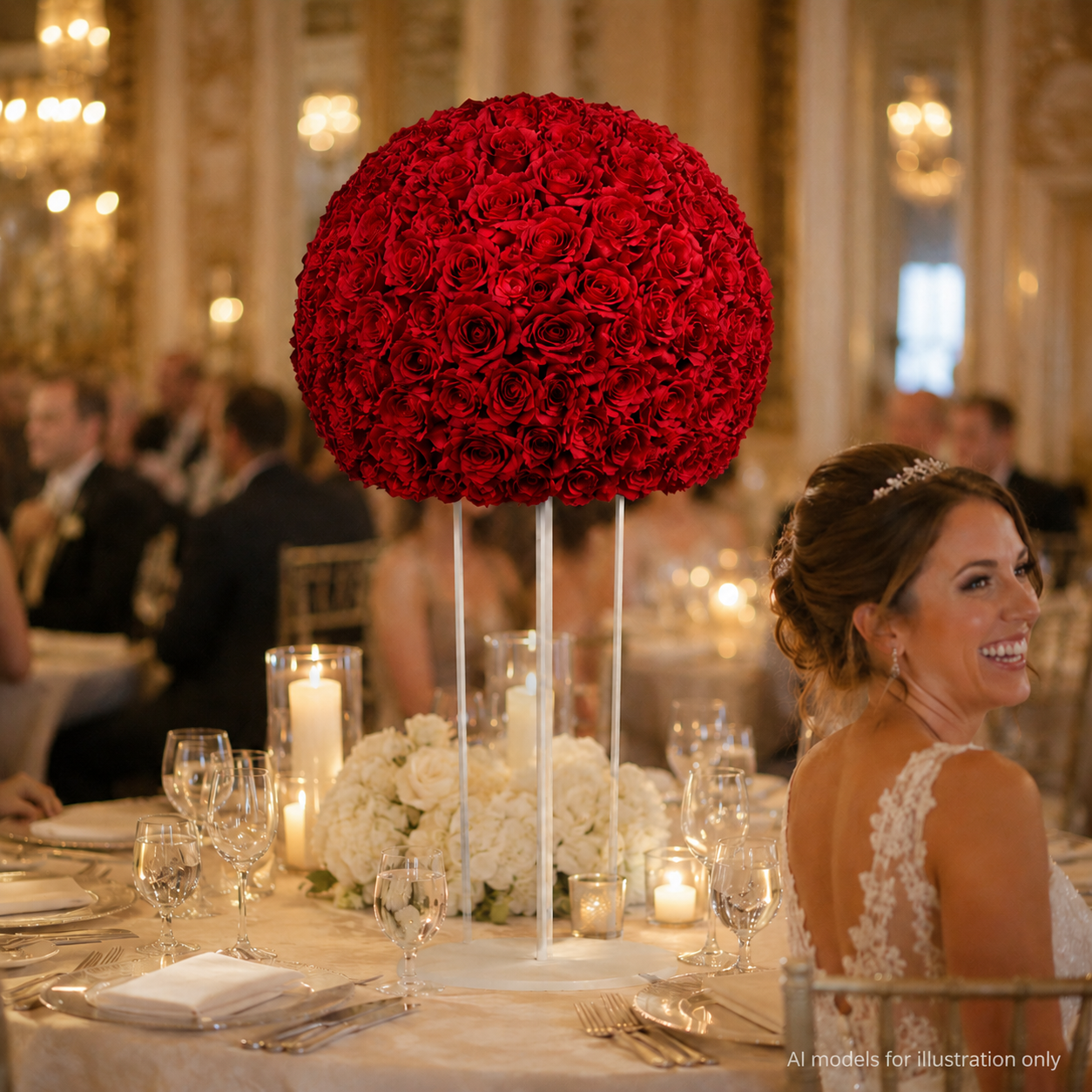  Artificial Rose Flower Ball, Wedding Arch Decor, Dark Red, 60CM