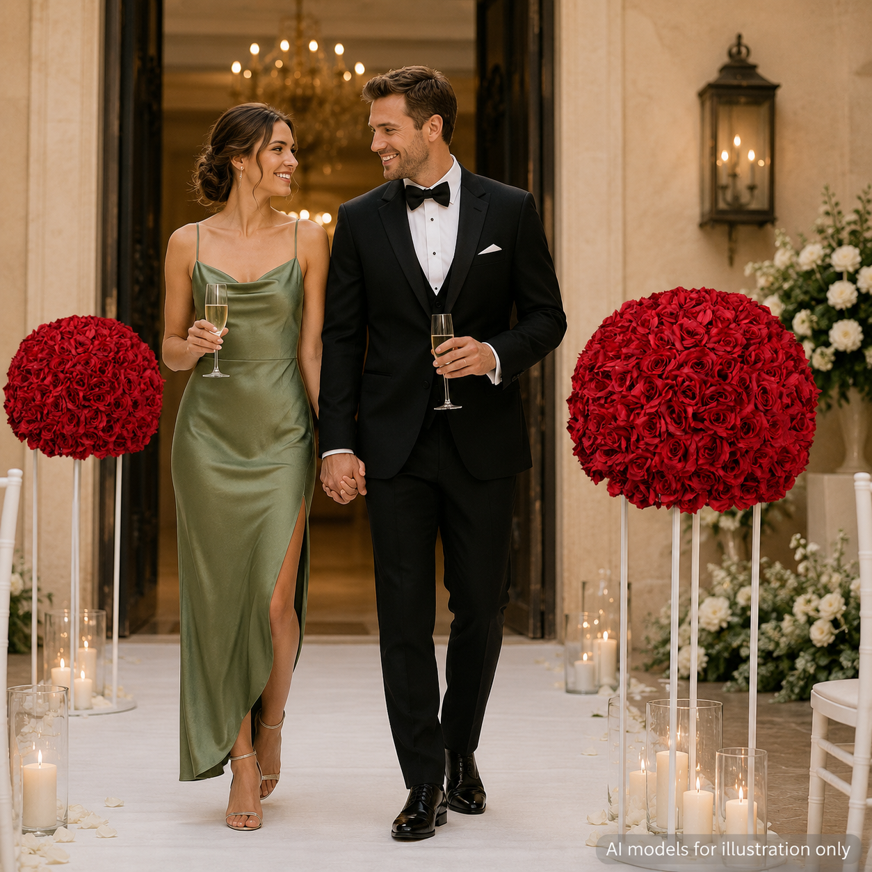  Artificial Rose Flower Ball, Wedding Arch Decor, Dark Red, 60CM