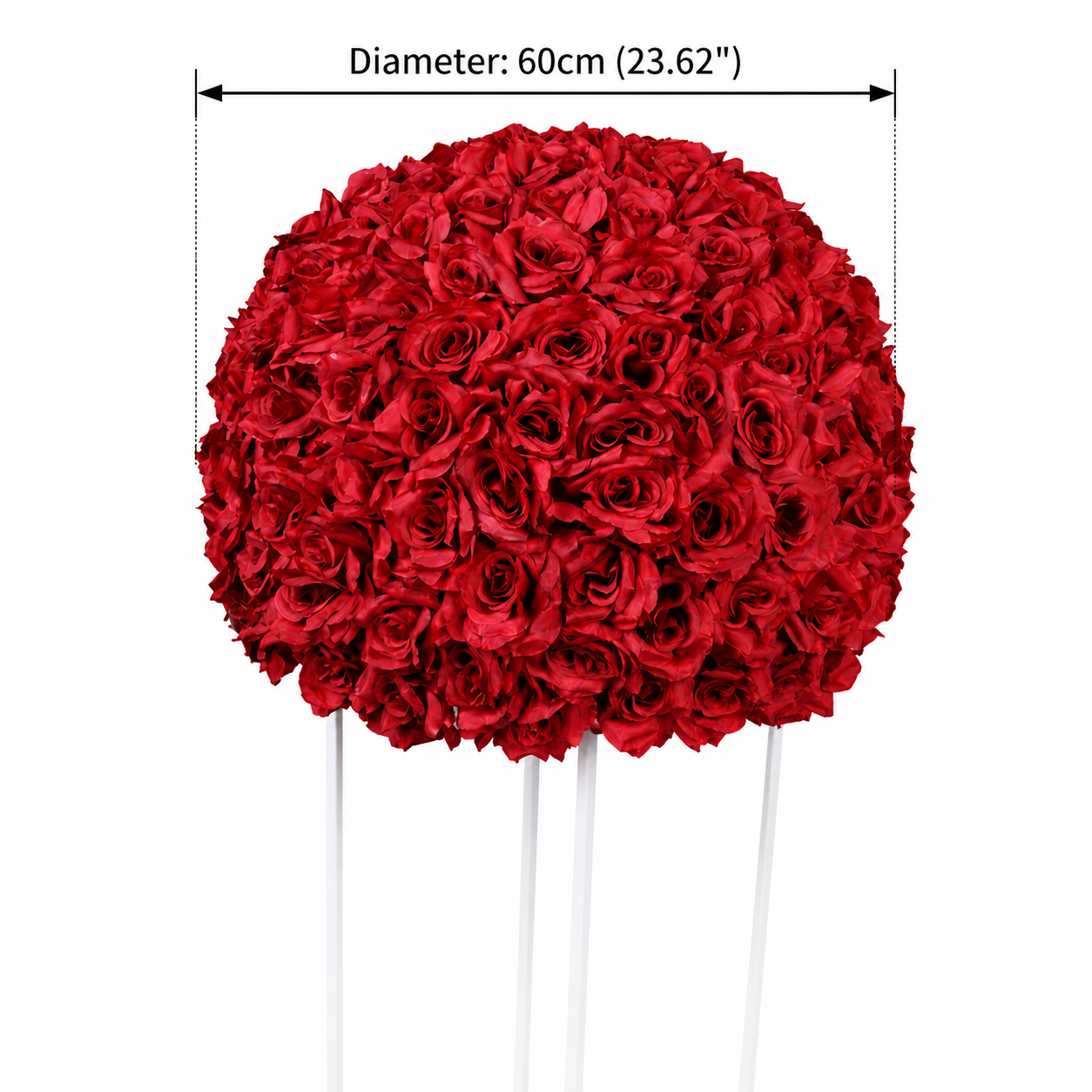  Artificial Rose Flower Ball, Wedding Arch Decor, Dark Red, 60CM