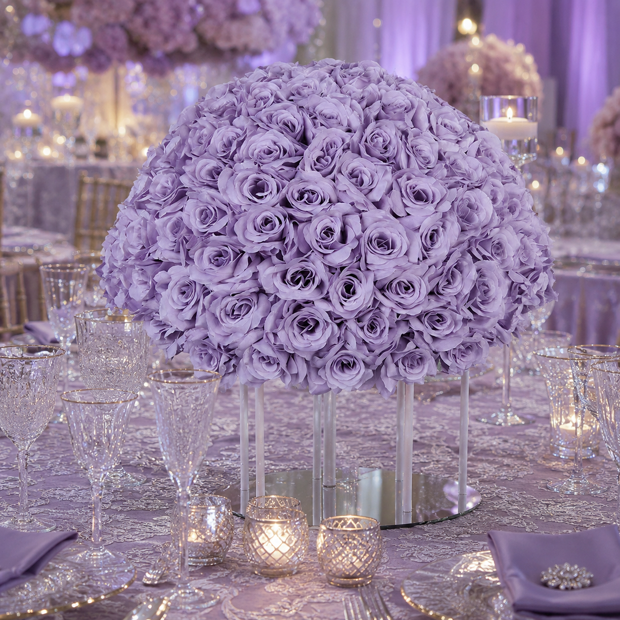 Artificial Rose Half Ball for Wedding Arch Decor,Lavender 15.75 IN / 40CM Diameter