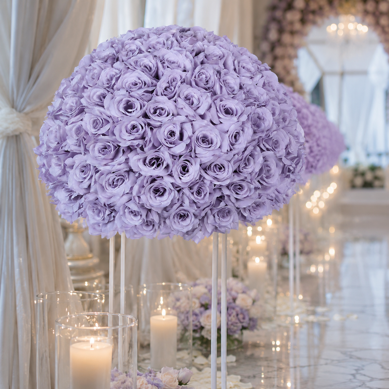 Artificial Rose Half Ball for Wedding Arch Decor,Lavender 15.75 IN / 40CM Diameter