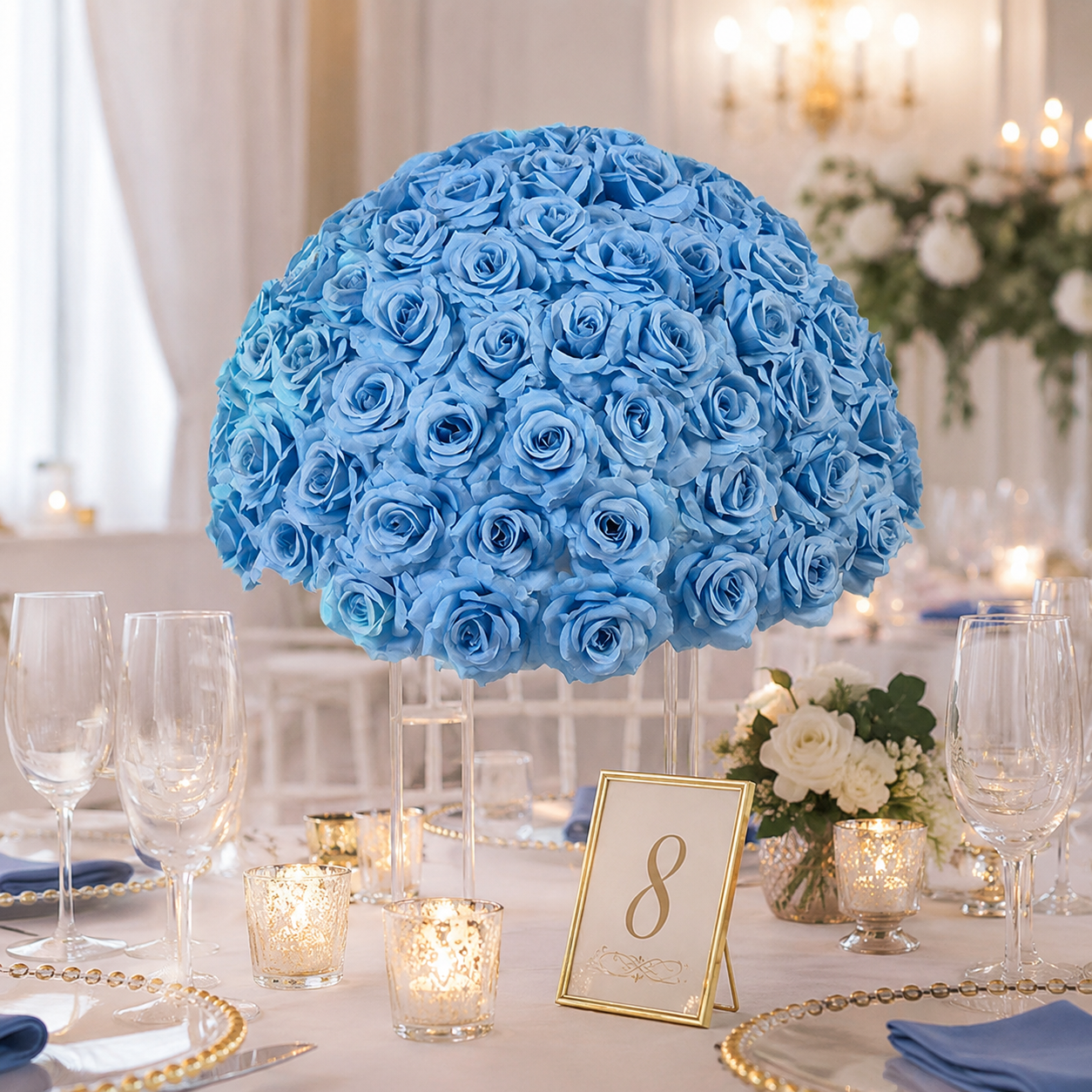 Artificial Rose Half Ball for Wedding Arch Decor, Light Blue 15.75 IN / 40CM Diameter