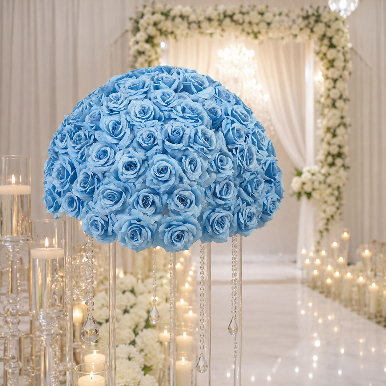 Artificial Rose Half Ball for Wedding Arch Decor, Light Blue 15.75 IN / 40CM Diameter