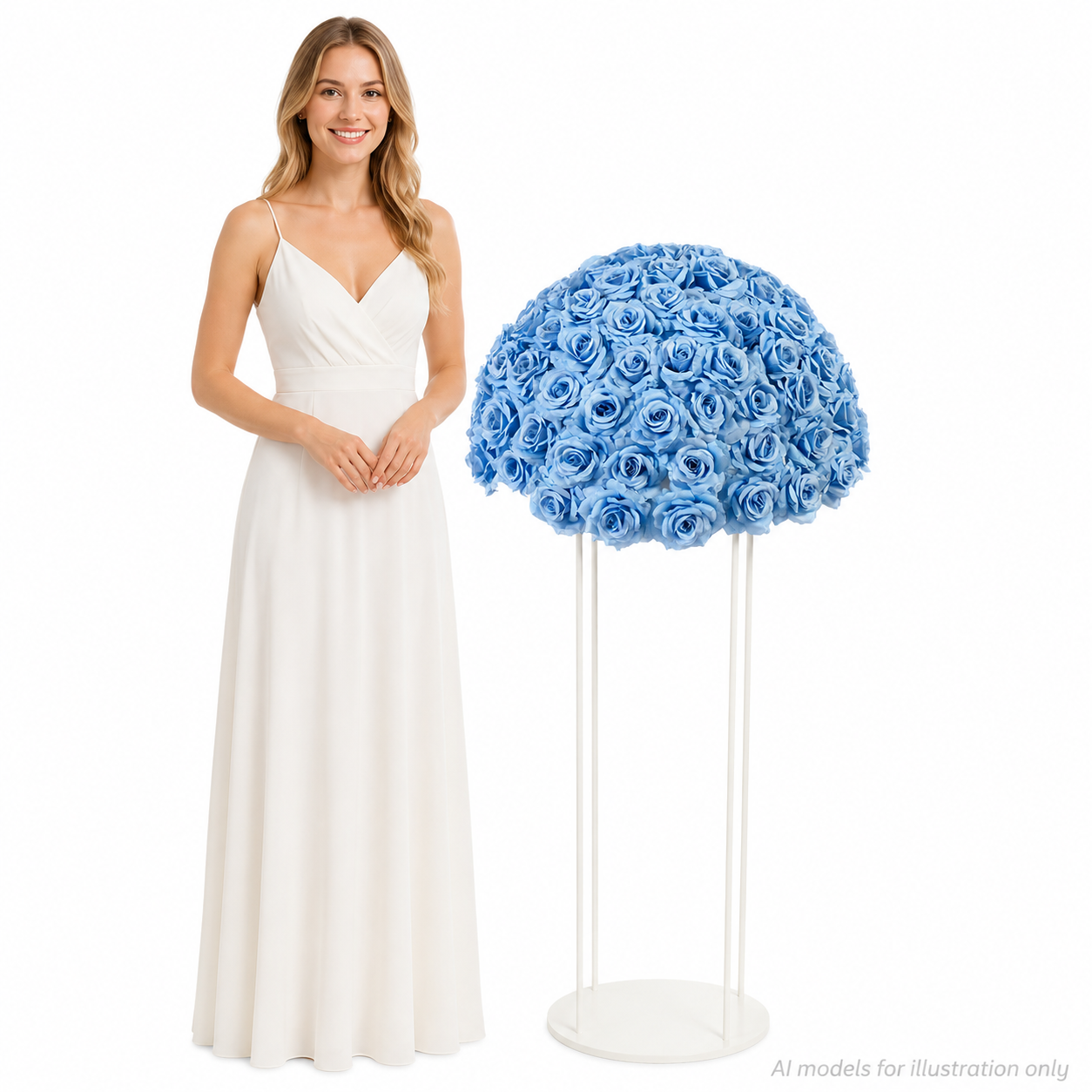Artificial Rose Half Ball for Wedding Arch Decor, Light Blue 15.75 IN / 40CM Diameter