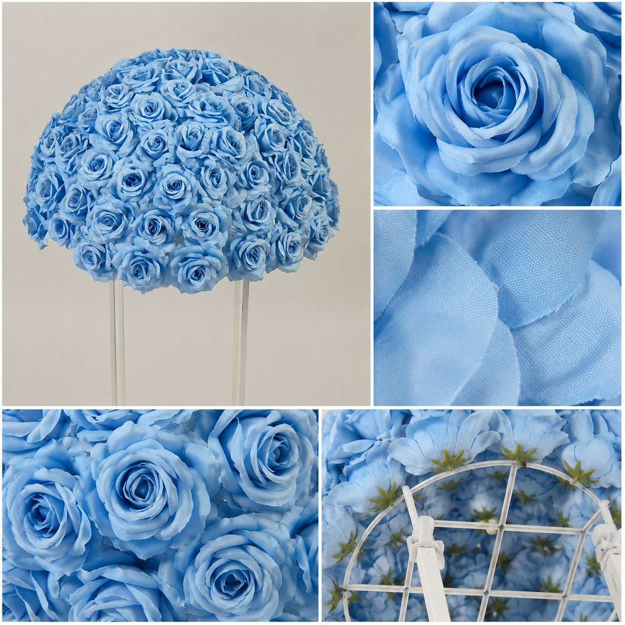 Artificial Rose Half Ball for Wedding Arch Decor, Light Blue 15.75 IN / 40CM Diameter