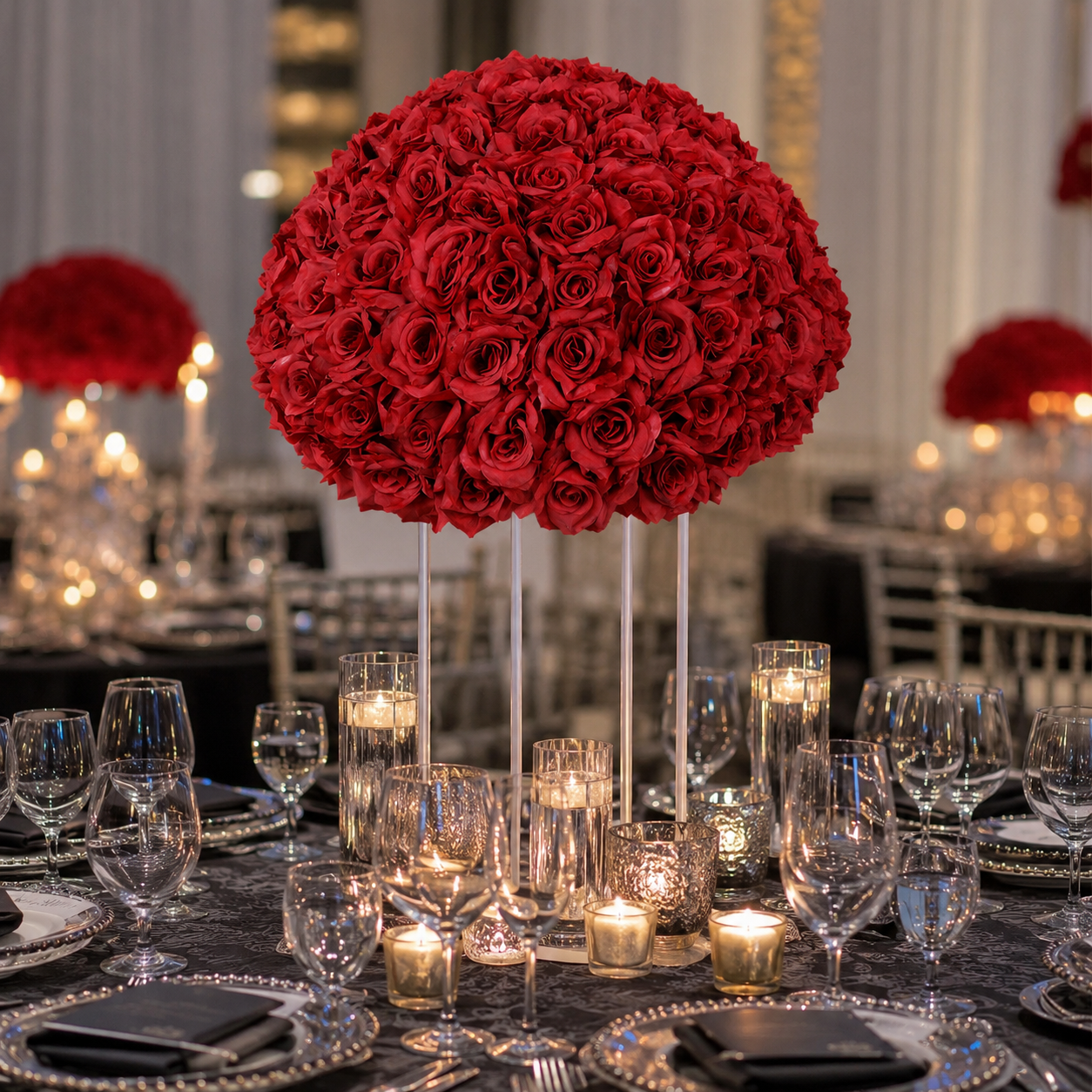 Artificial Rose Half Ball for Wedding Arch Decor,  Dark Red  Diameter 15.75 IN / 40CM