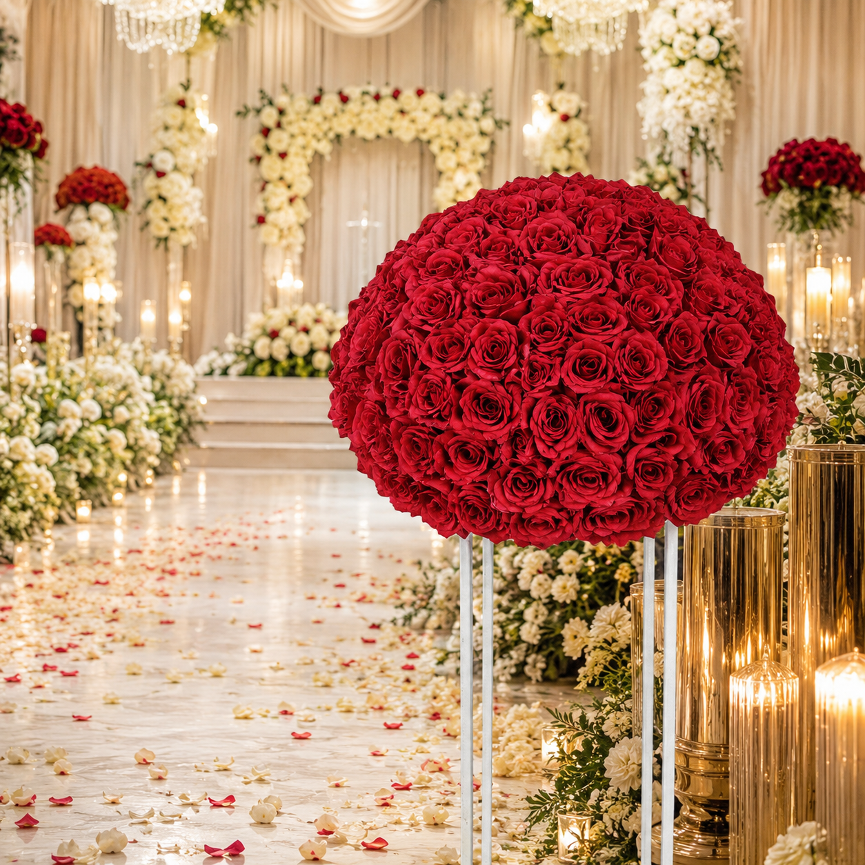 Artificial Rose Half Ball for Wedding Arch Decor,  Dark Red  Diameter 15.75 IN / 40CM