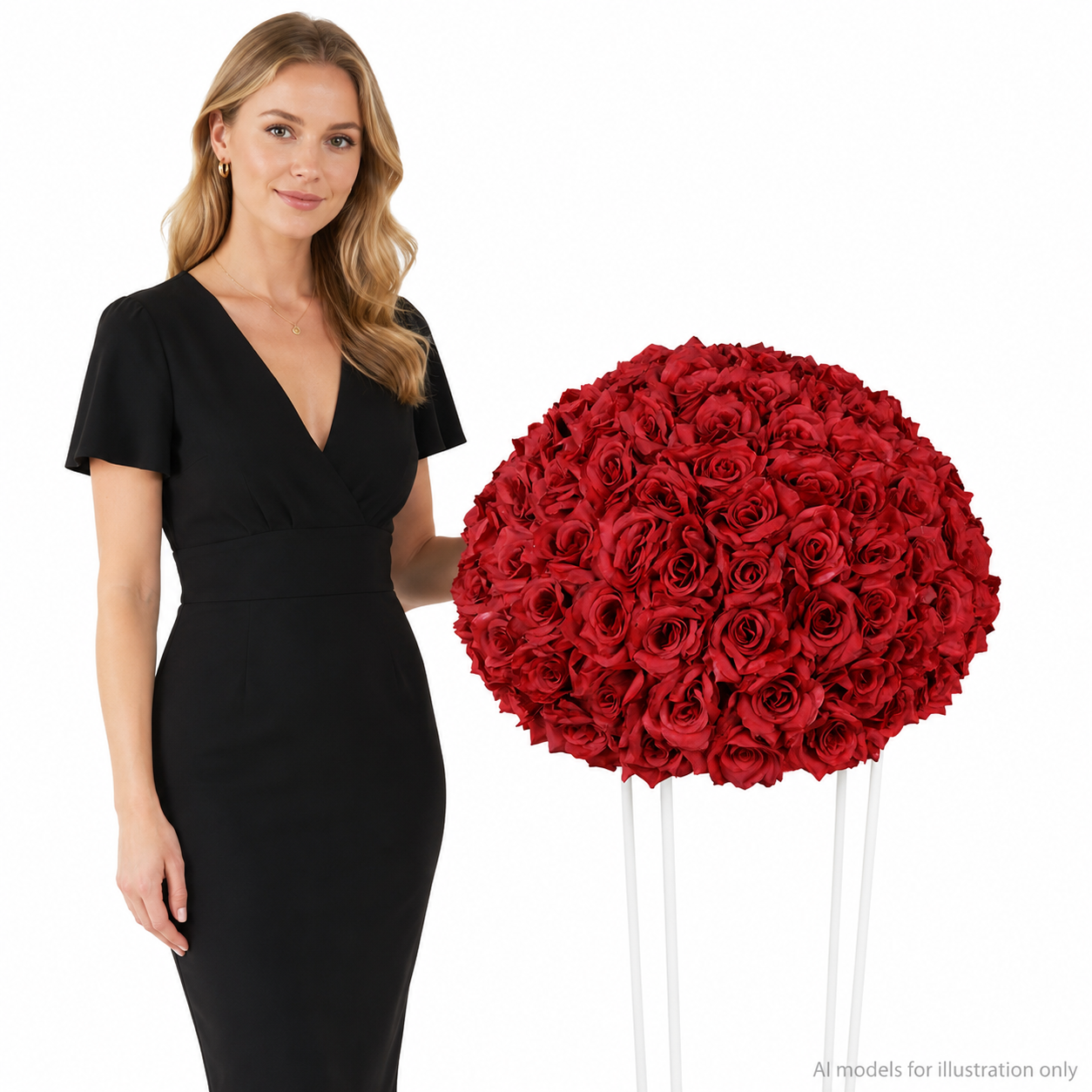 Artificial Rose Half Ball for Wedding Arch Decor,  Dark Red  Diameter 15.75 IN / 40CM