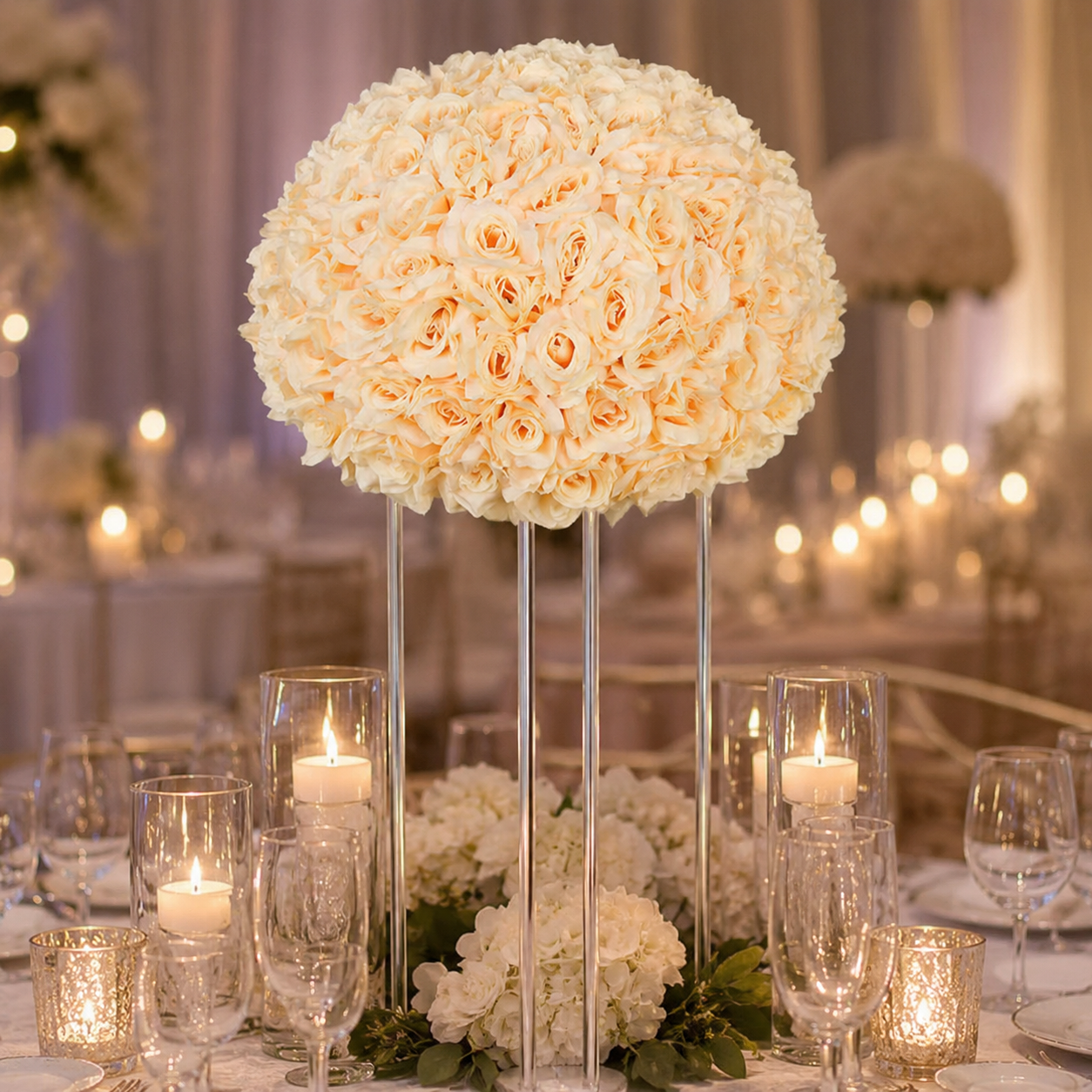 Artificial Rose Half Ball for Wedding Arch Decor,Champagne 15.75 IN / 40CM Diameter