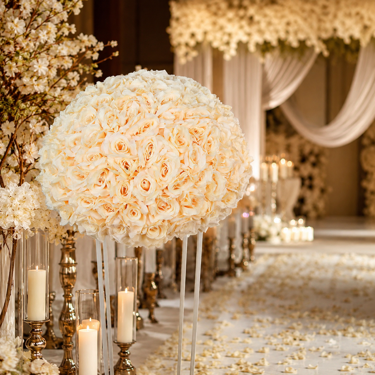 Artificial Rose Half Ball for Wedding Arch Decor,Champagne 15.75 IN / 40CM Diameter