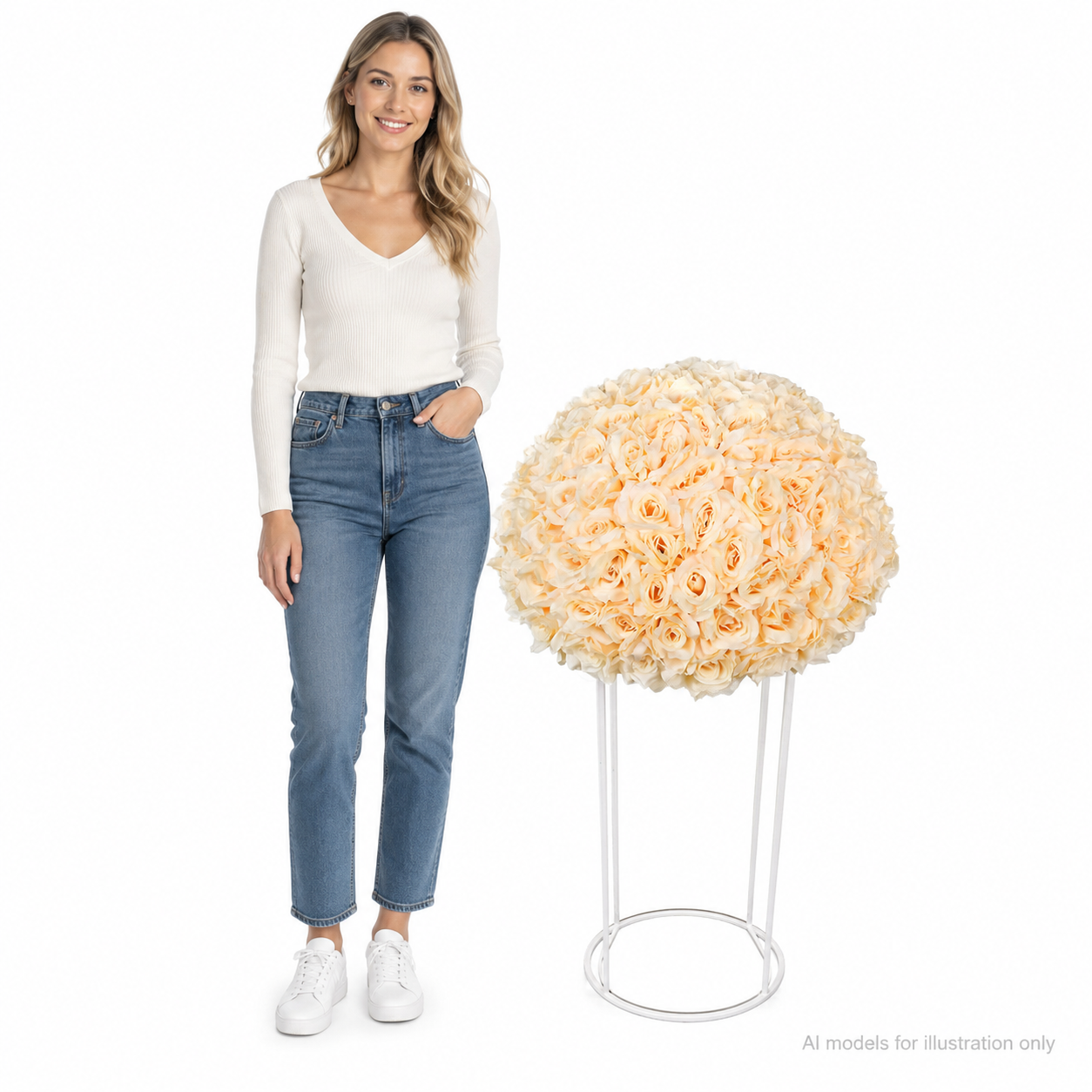 Artificial Rose Half Ball for Wedding Arch Decor,Champagne 15.75 IN / 40CM Diameter