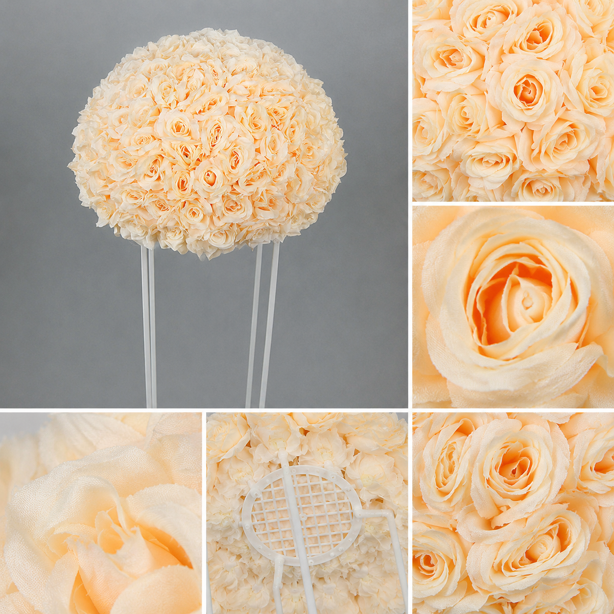 Artificial Rose Half Ball for Wedding Arch Decor,Champagne 15.75 IN / 40CM Diameter