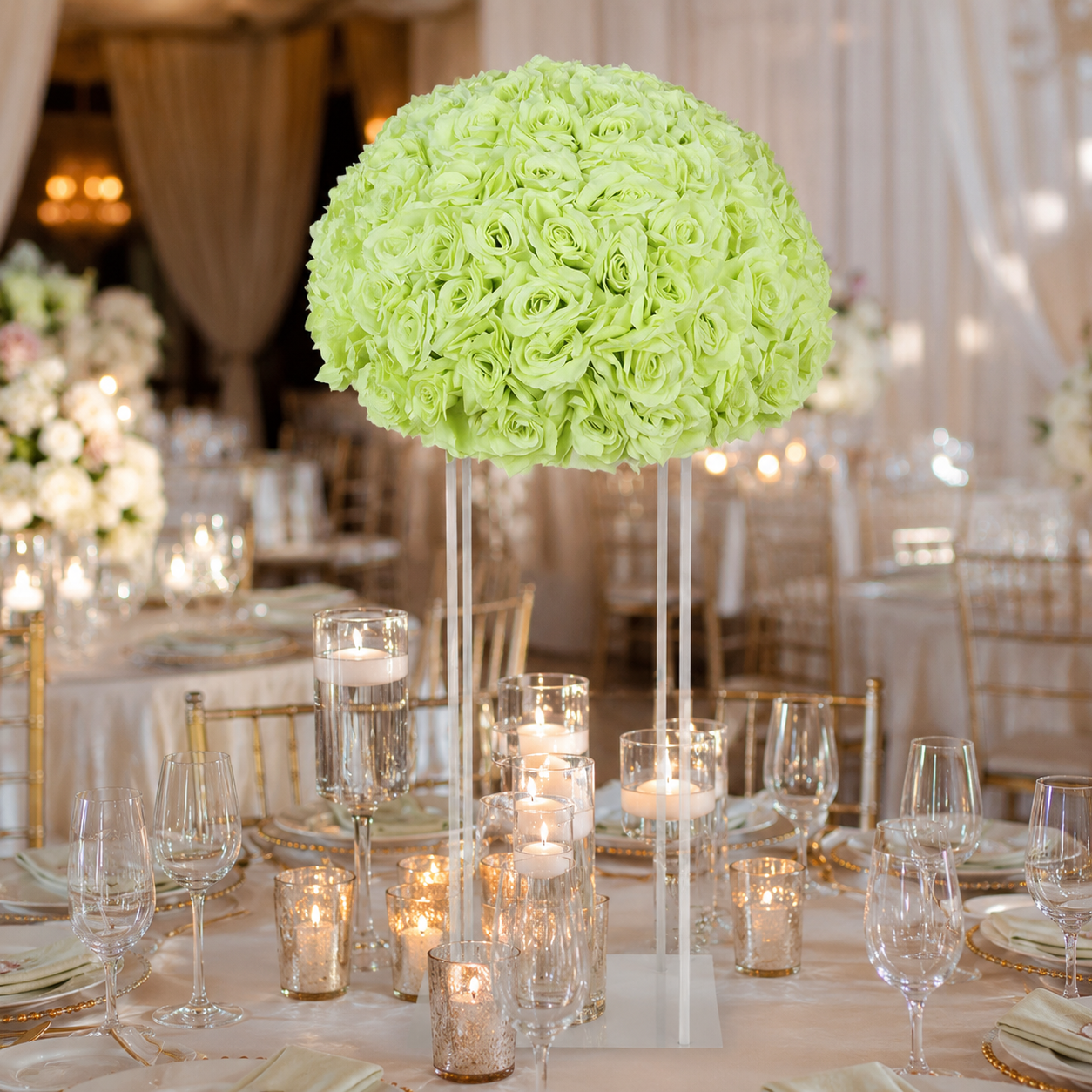 Artificial Rose Half Ball for Wedding Arch Decor,Lime Green 15.75 IN / 40CM Diameter