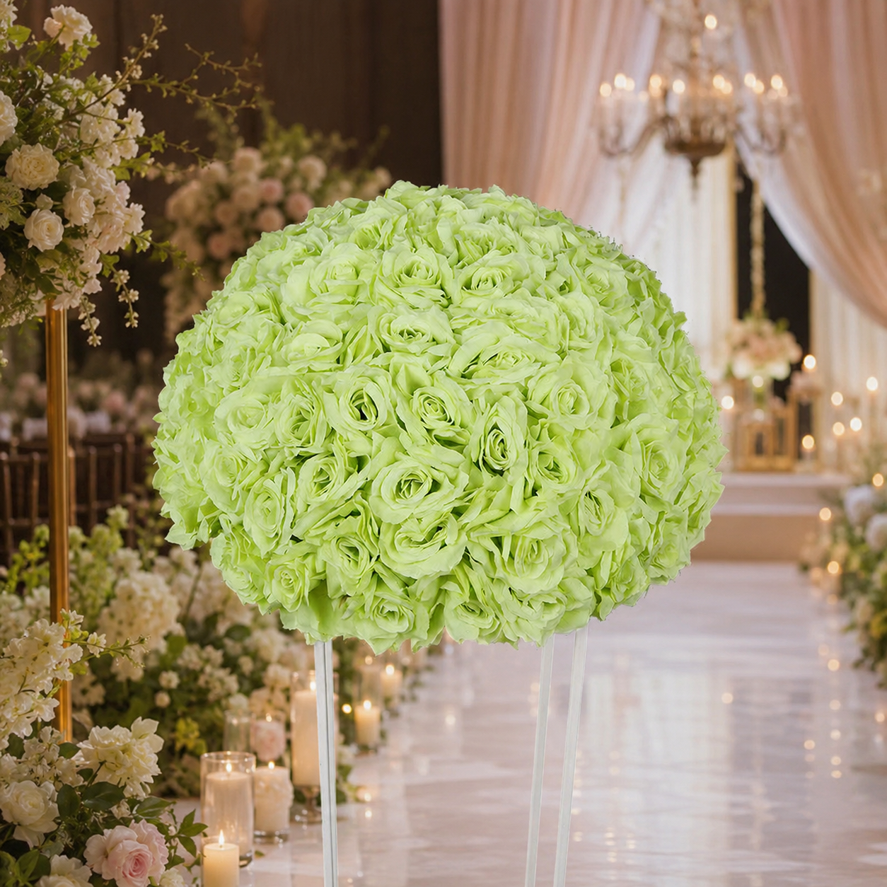Artificial Rose Half Ball for Wedding Arch Decor,Lime Green 15.75 IN / 40CM Diameter