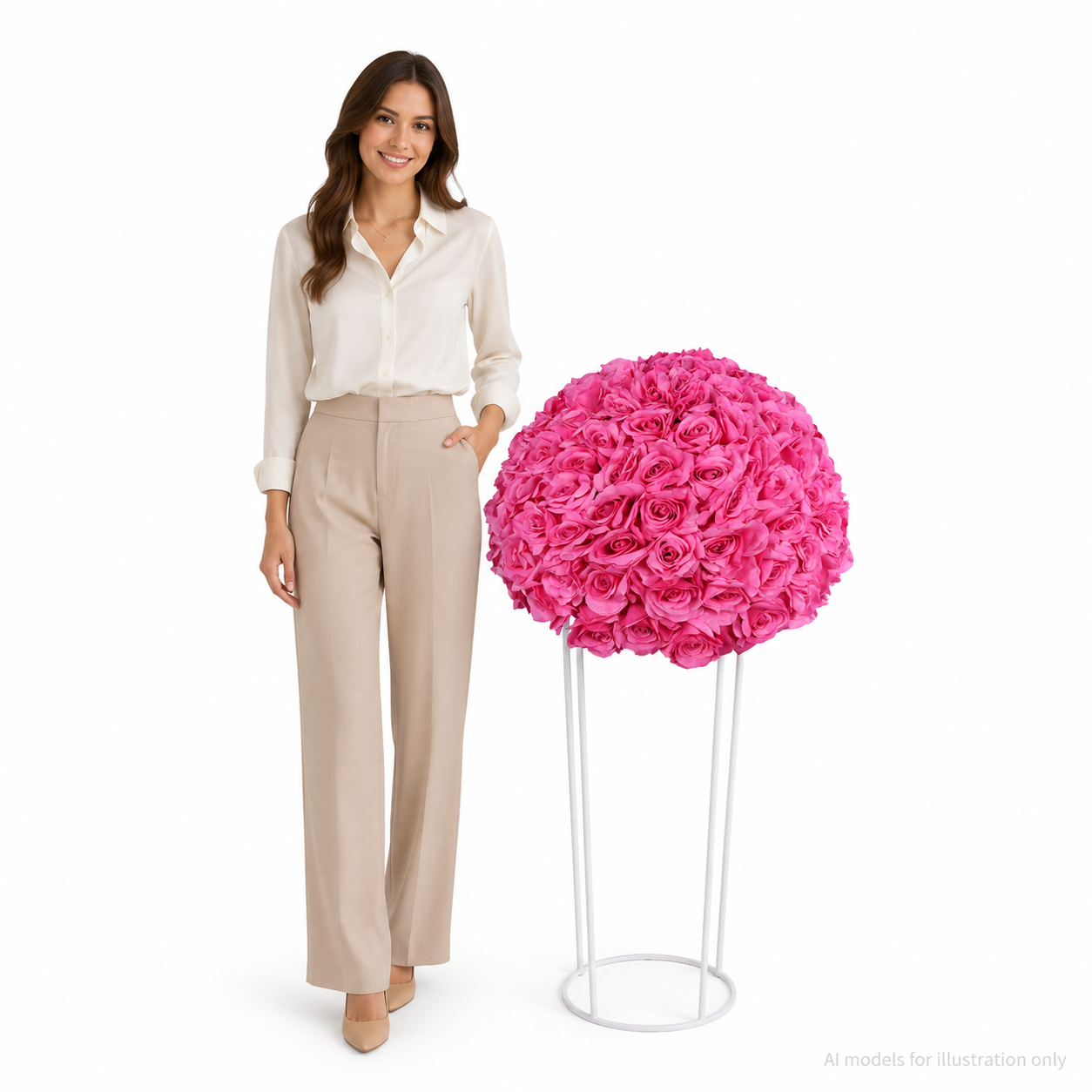 Artificial Rose Half Ball for Wedding Arch Decor, Hot Pink 15.75 IN / 40CM Diameter