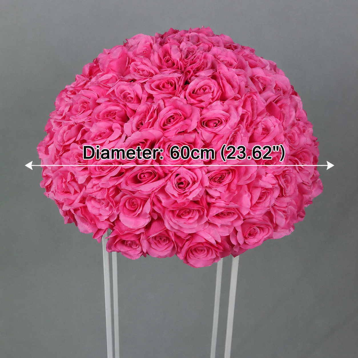 Artificial Rose Half Ball for Wedding Arch Decor, Hot Pink 23.62 IN / 60CM