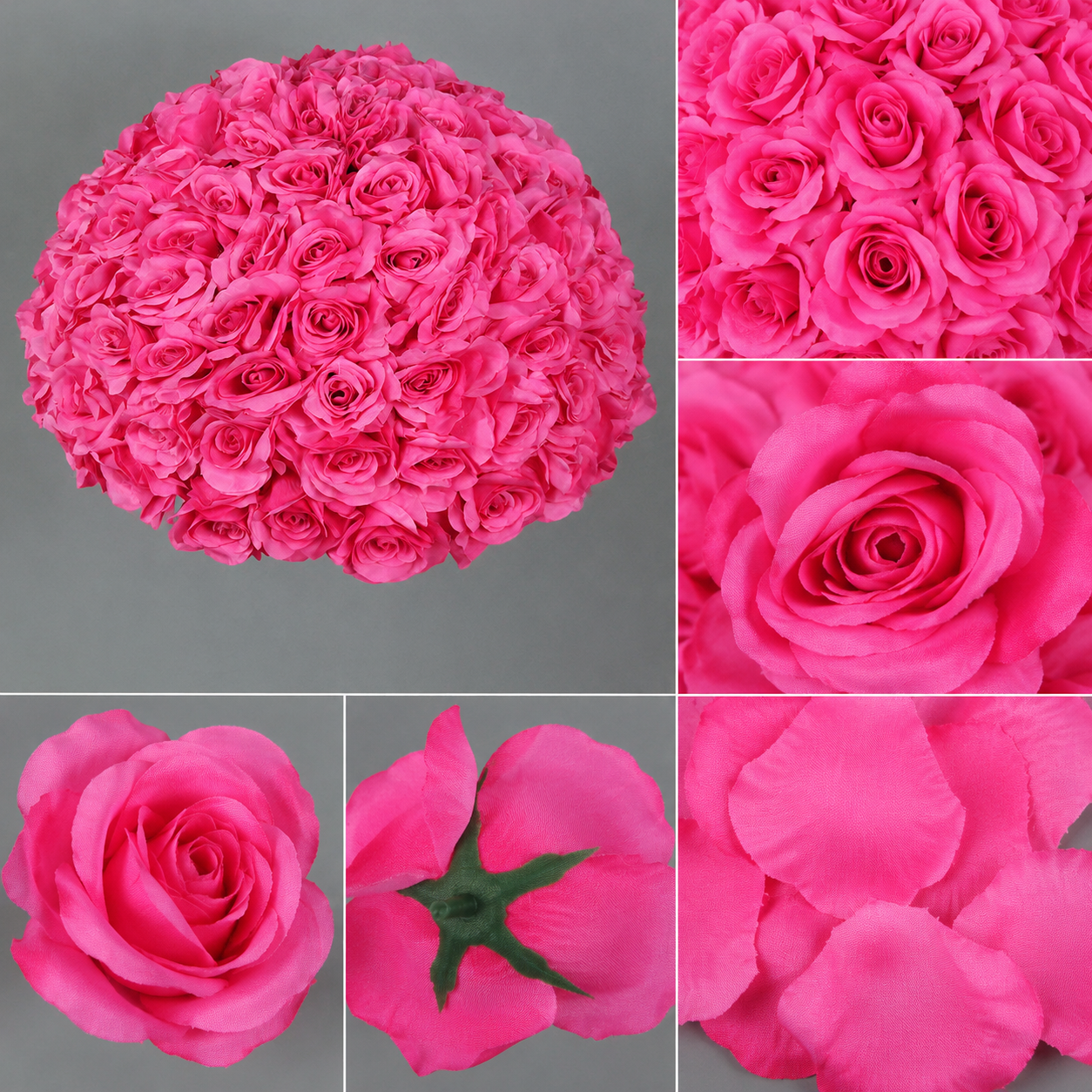 Artificial Rose Half Ball for Wedding Arch Decor, Hot Pink 15.75 IN / 40CM Diameter