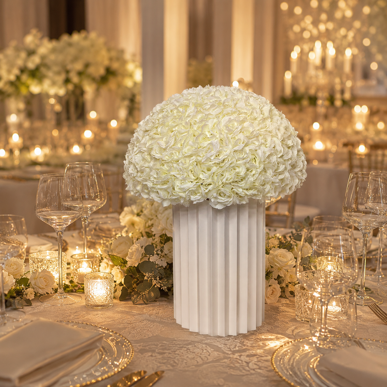 Artificial Rose Half Ball for Wedding Arch Decor, Ivory White