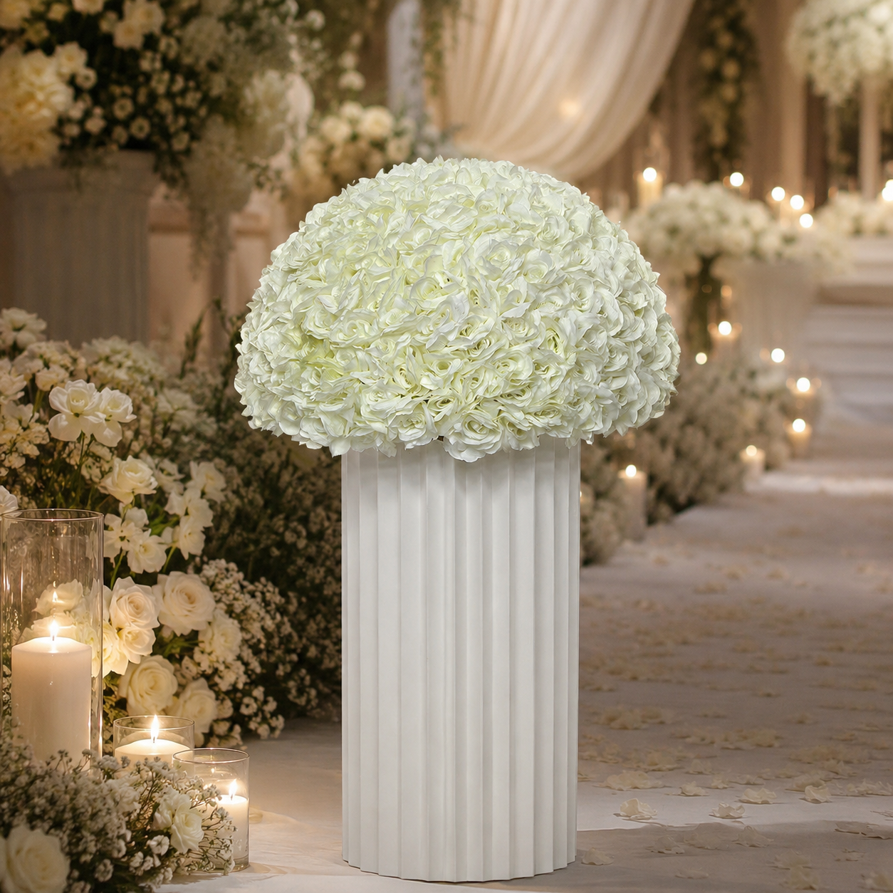 Artificial Rose Half Ball for Wedding Arch Decor, Ivory White