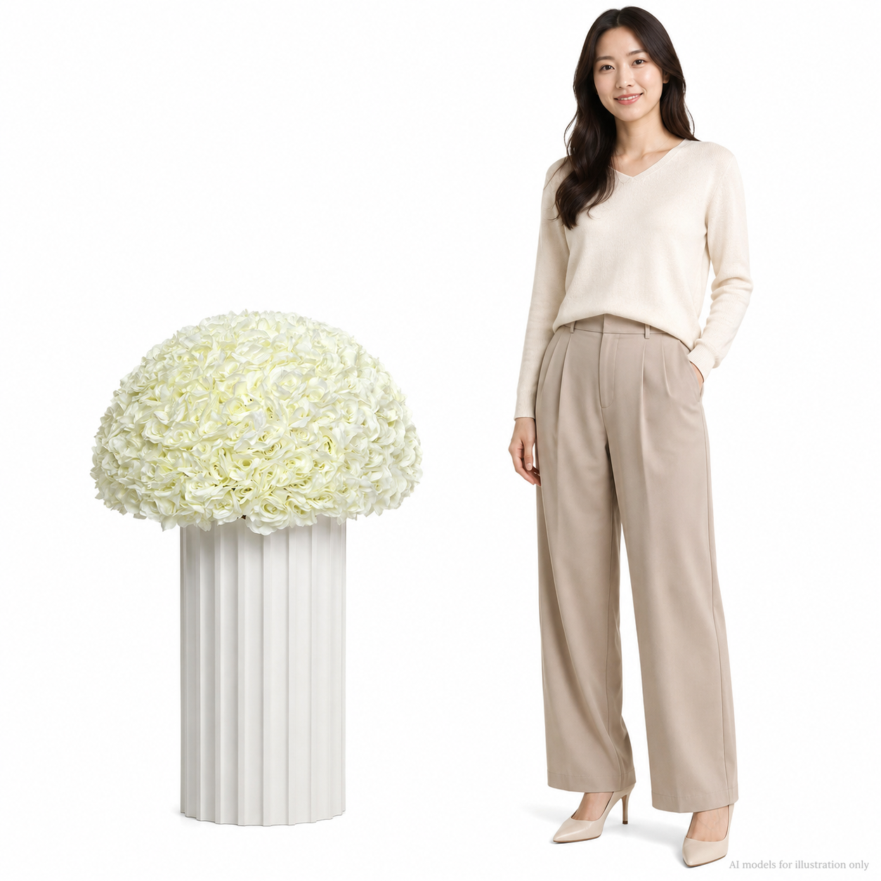 Artificial Rose Half Ball for Wedding Arch Decor, Ivory White