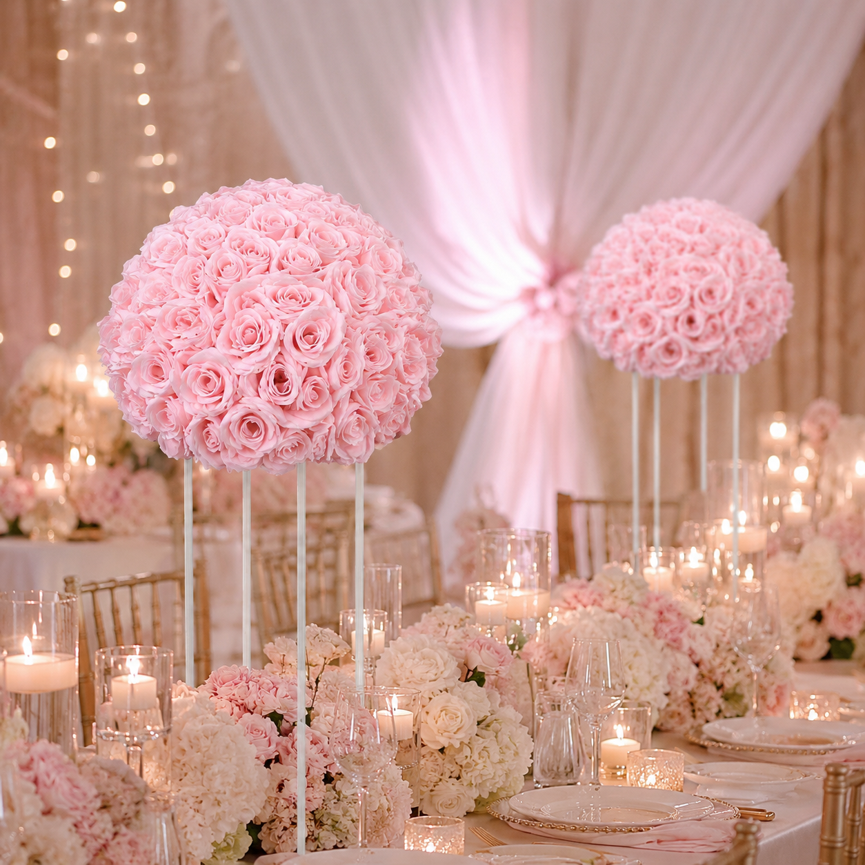 Artificial Rose Half Ball for Wedding Arch Decor, Blush Pink, 15.75 in / 40 cm