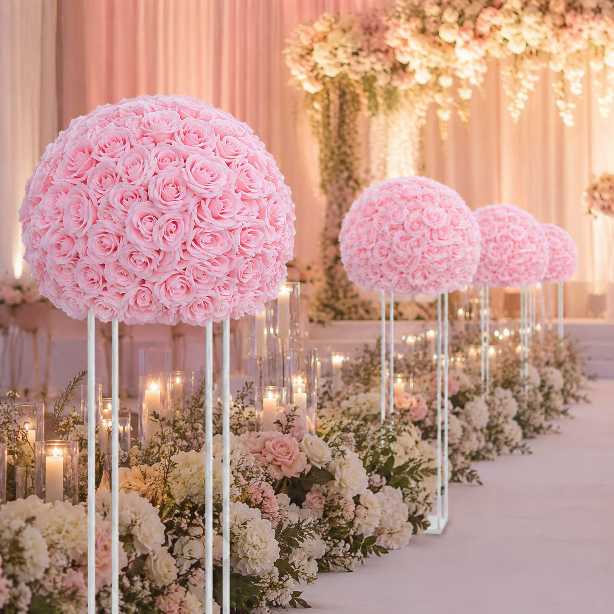 Artificial Rose Half Ball for Wedding Arch Decor, Blush Pink, 15.75 in / 40 cm
