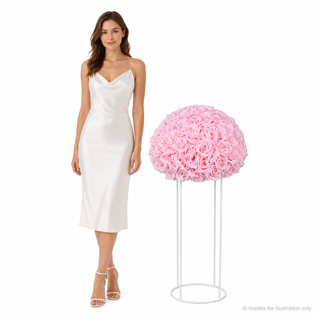 Artificial Rose Half Ball for Wedding Arch Decor, Blush Pink, 15.75 in / 40 cm