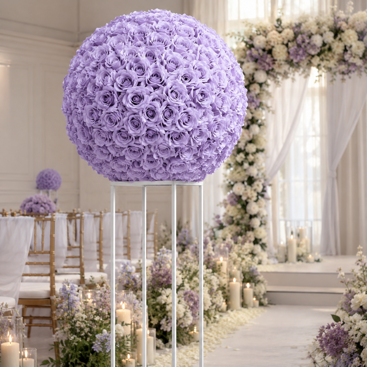 Artificial Rose Flower Ball, Wedding Arch Decor, Lavender, 40CM