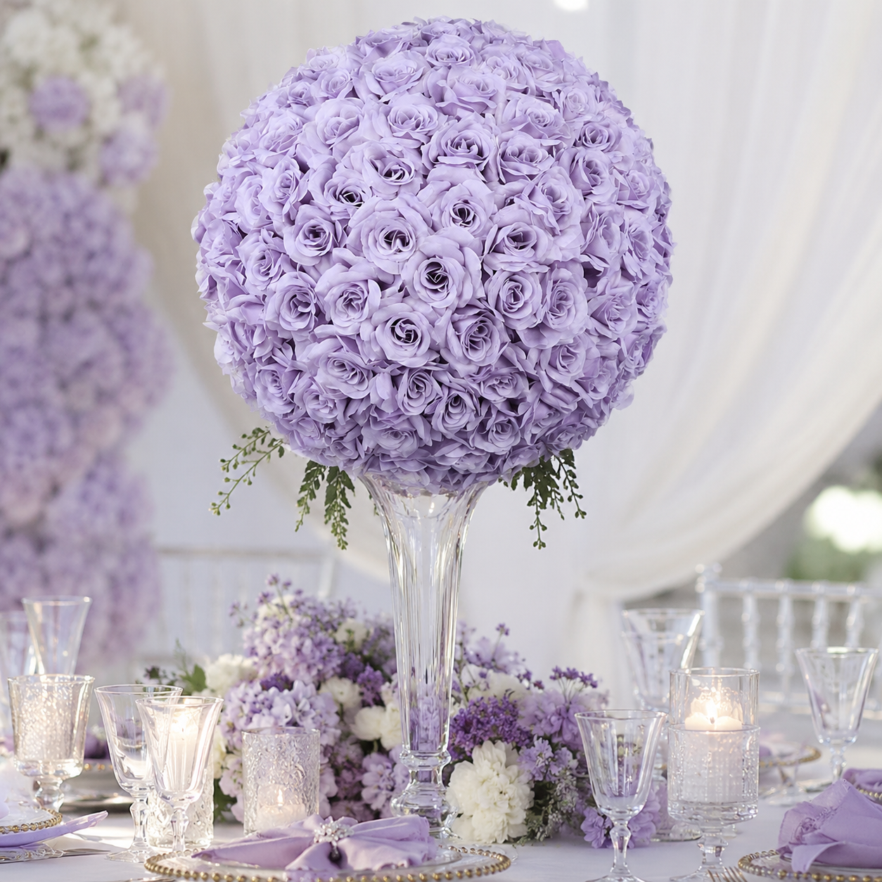 Artificial Rose Flower Ball, Wedding Arch Decor, Lavender, 40CM