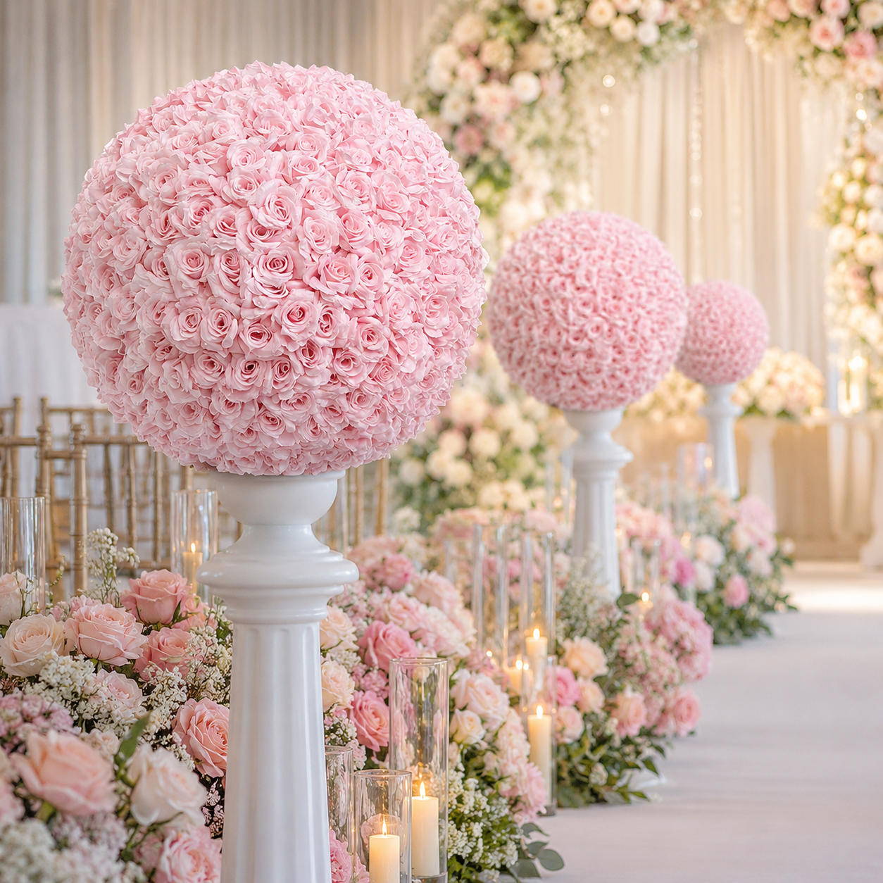 Artificial Rose Flower Ball, Wedding Arch Decor, Blush Pink, 40CM