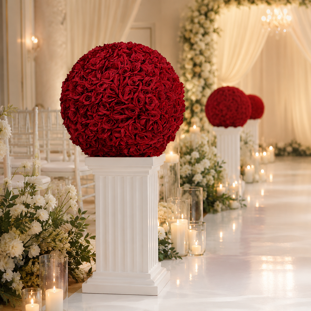 Artificial Rose Flower Ball, Wedding Arch Decor, Dark Red, 40CM