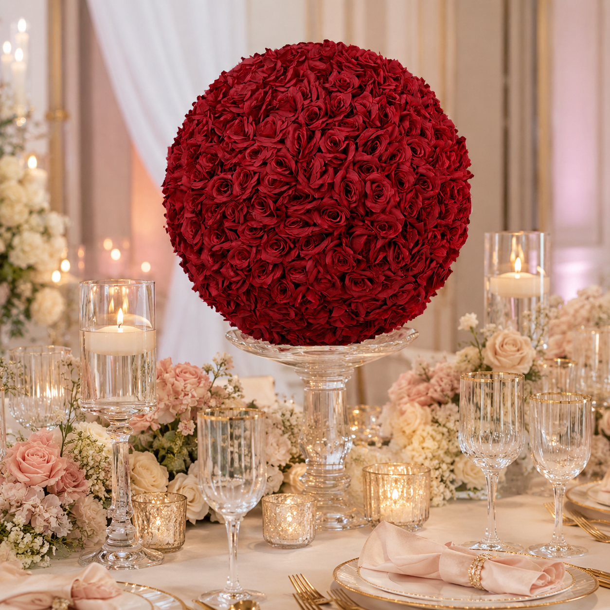 Artificial Rose Flower Ball, Wedding Arch Decor, Dark Red, 40CM