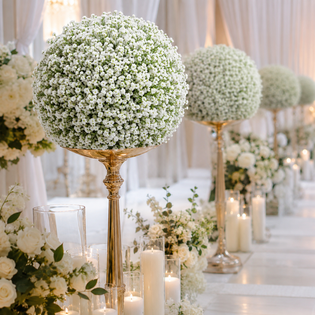 Baby's Breath Kissing Ball for Wedding Arch Decor, 15.75 IN