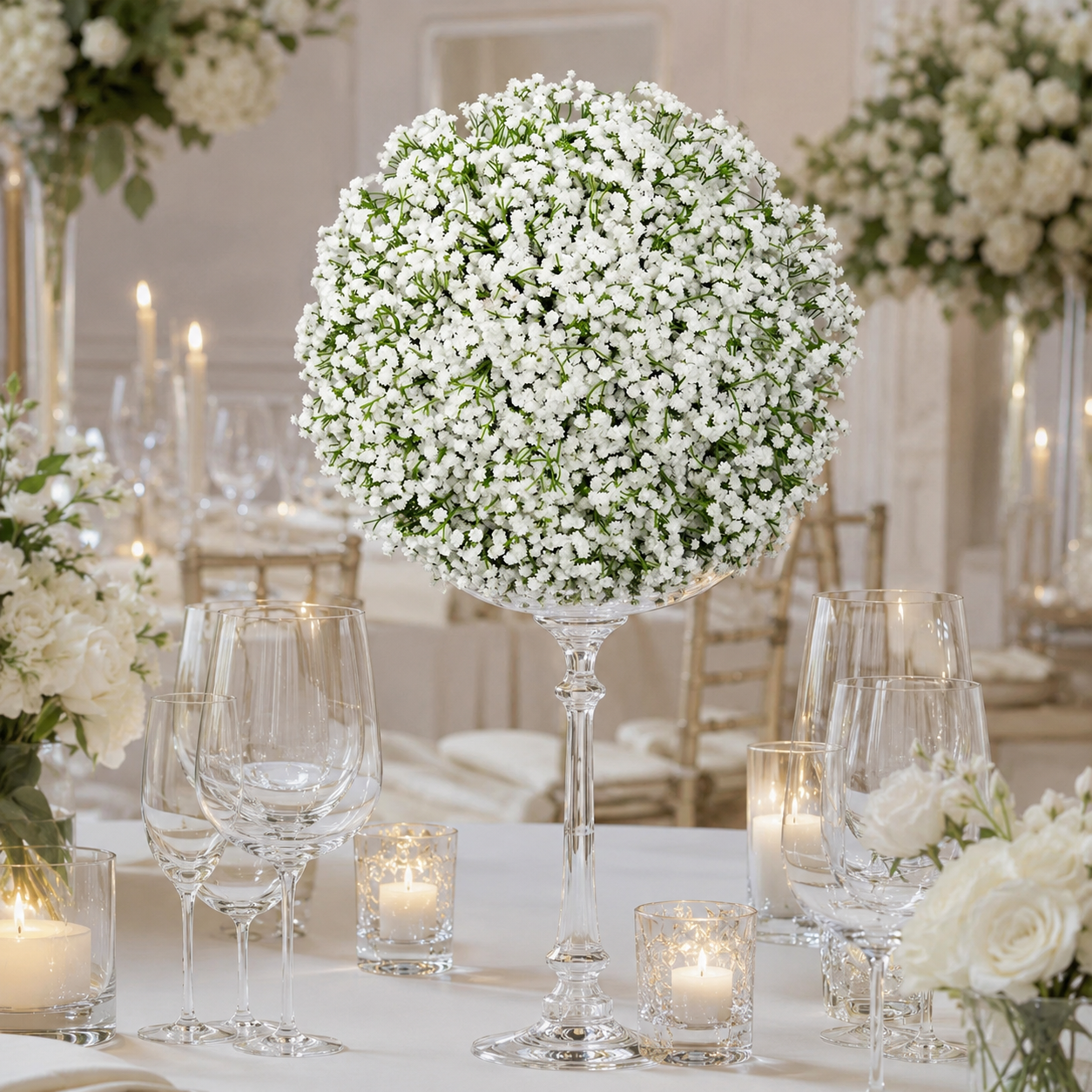 Baby's Breath Kissing Ball for Wedding Arch Decor, 15.75 IN
