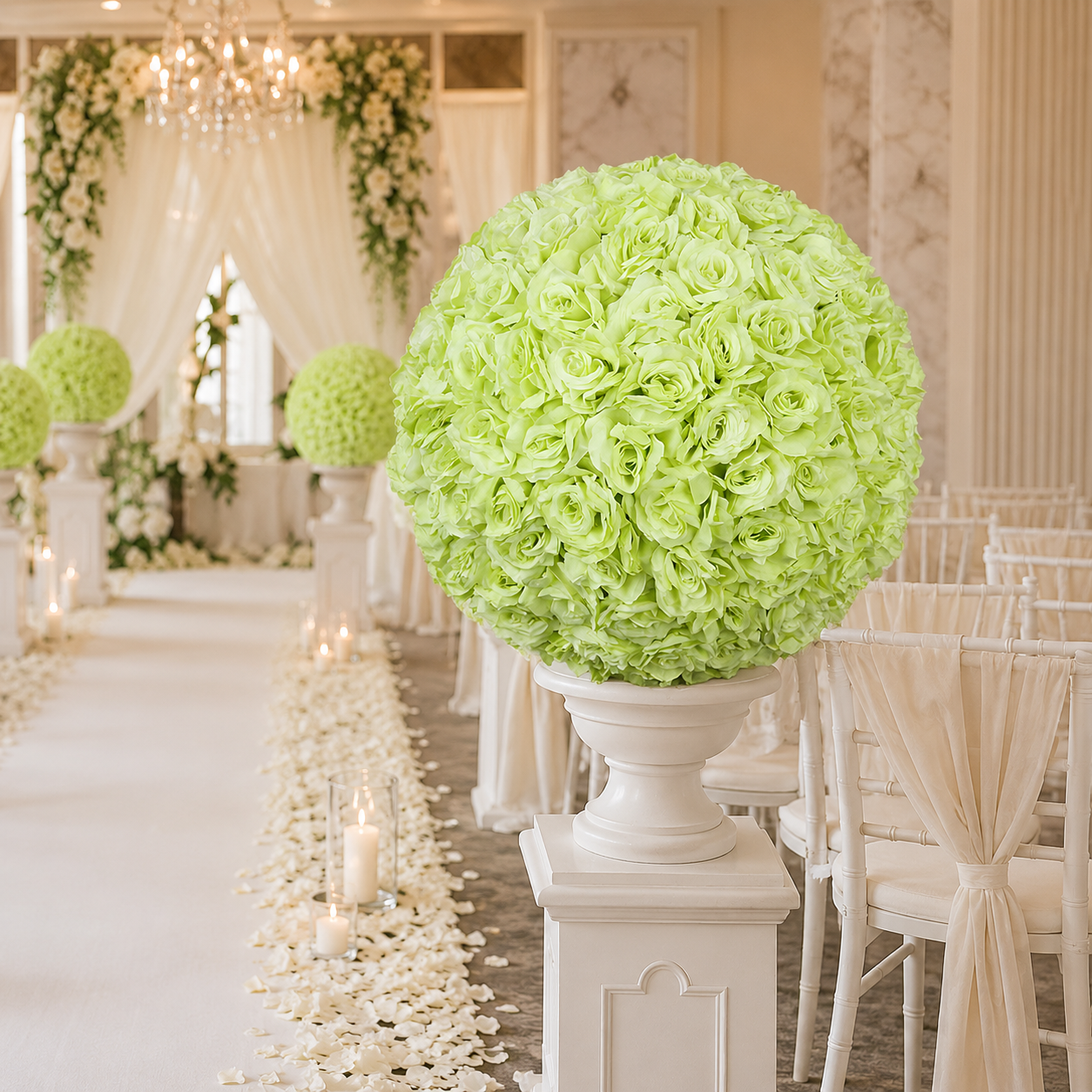 Artificial Rose Flower Ball, Wedding Arch Decor, Lime Green, 50CM