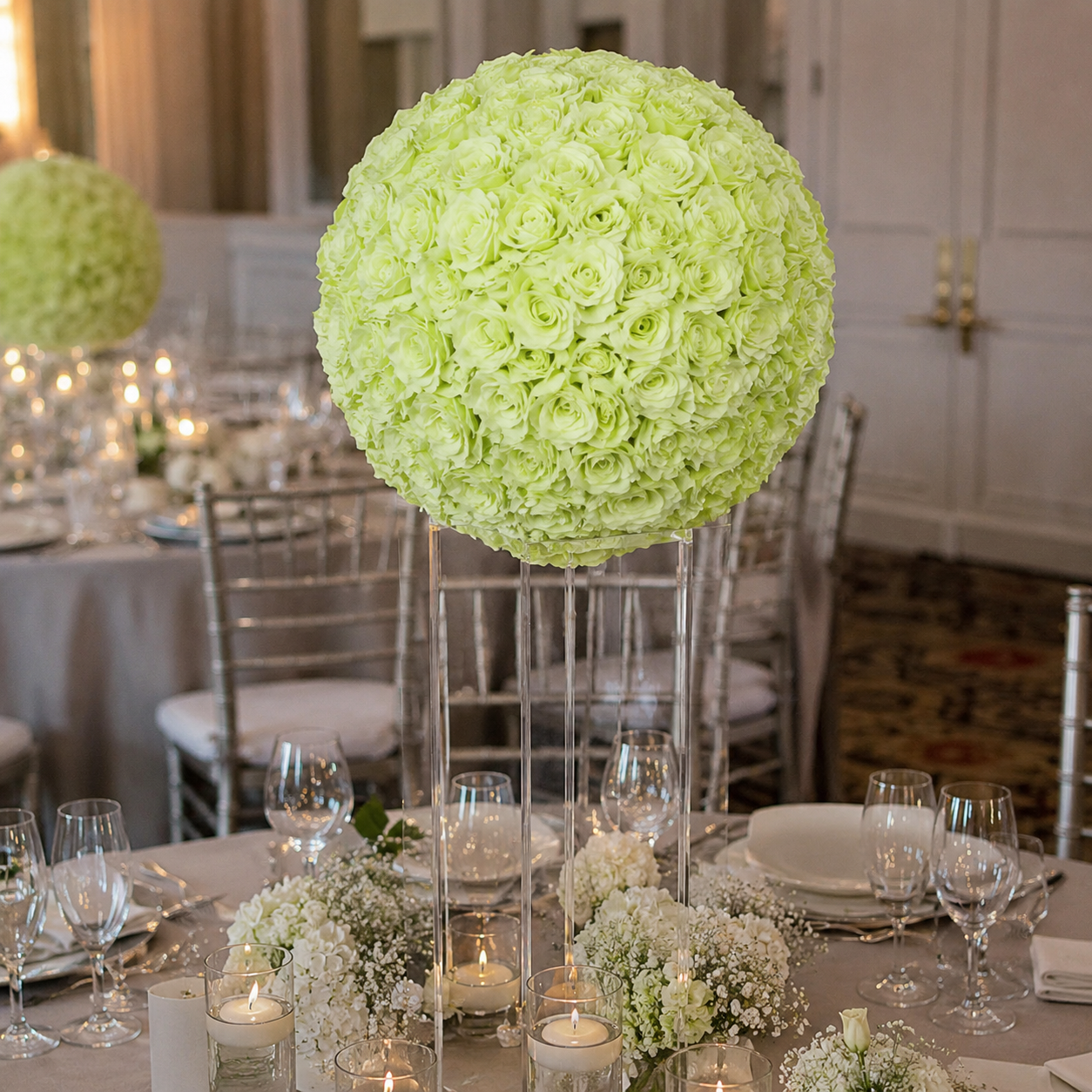 Artificial Rose Flower Ball, Wedding Arch Decor, Lime Green, 50CM