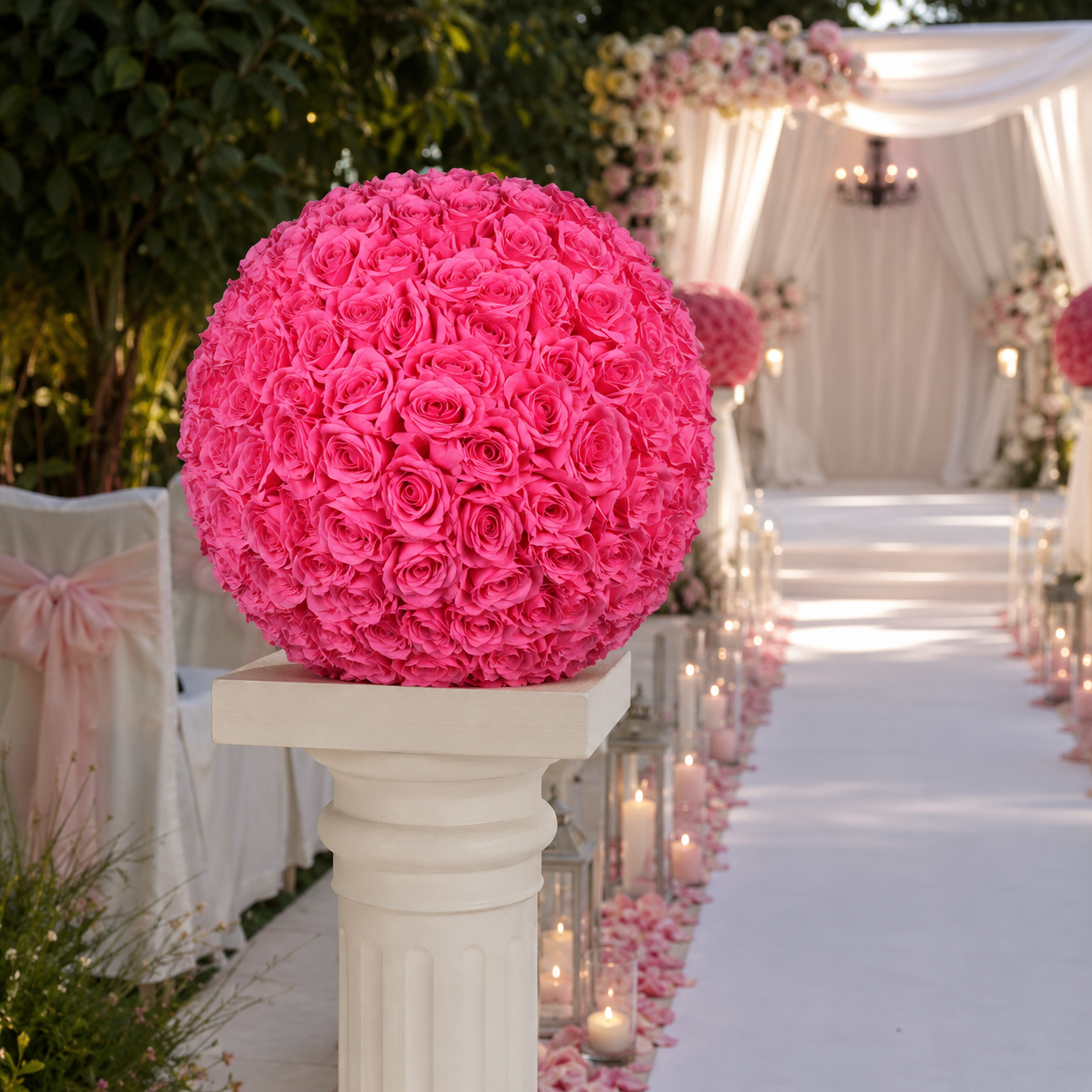 Artificial Rose Flower Ball, Wedding Arch Decor, Hot Pink, 40CM