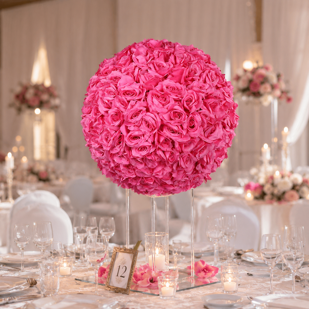 Artificial Rose Flower Ball, Wedding Arch Decor, Hot Pink, 40CM