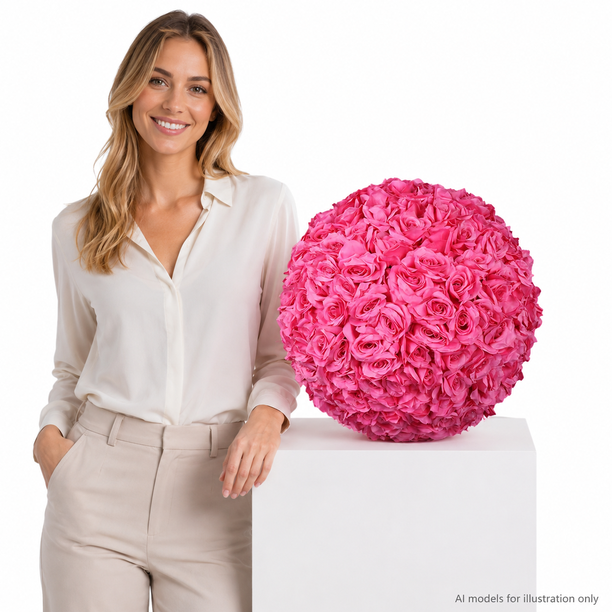 Artificial Rose Flower Ball, Wedding Arch Decor, Hot Pink, 40CM