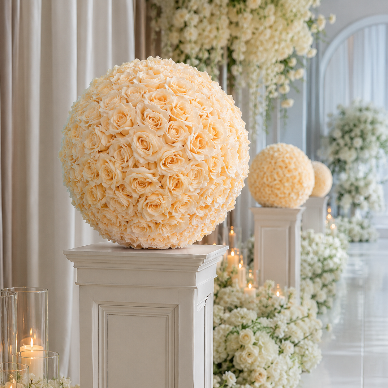 Artificial Rose Flower Ball, Wedding Arch Decor, Champagne, 40CM